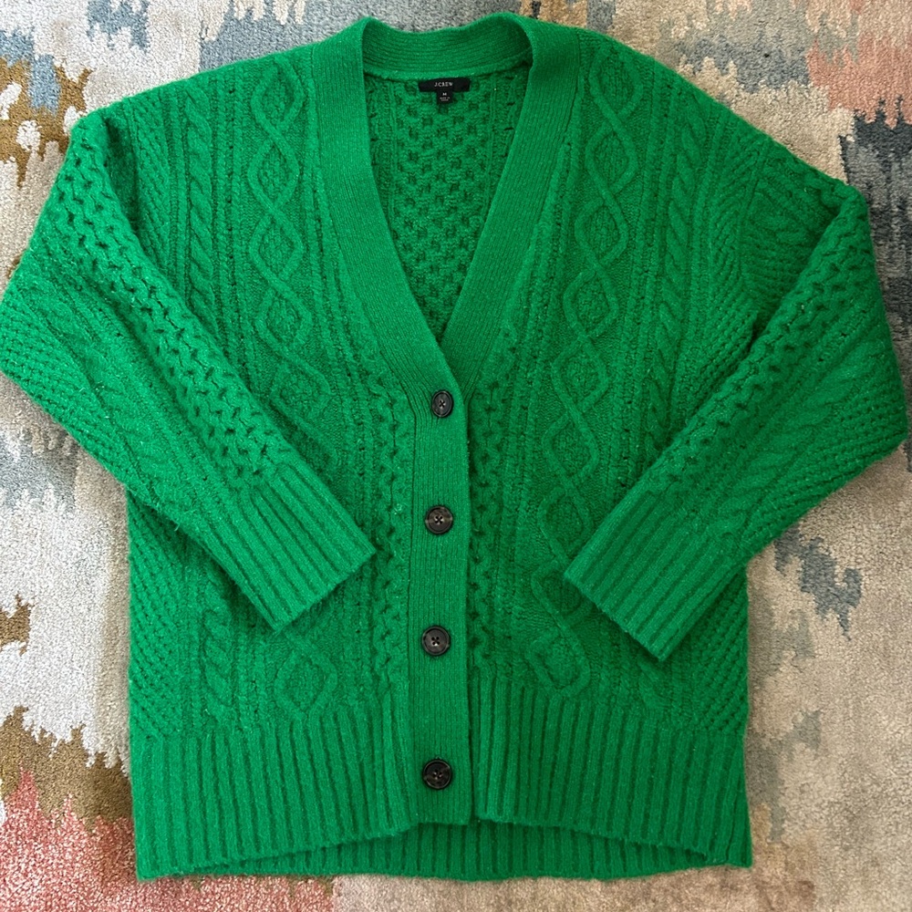 JCrew Oversized Cable Knit Cardigan - Kelly Green